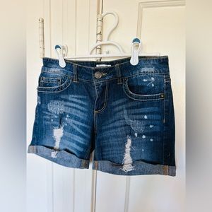 Indigo Rein, Dark blue faded ripped jeans shorts. Size 9